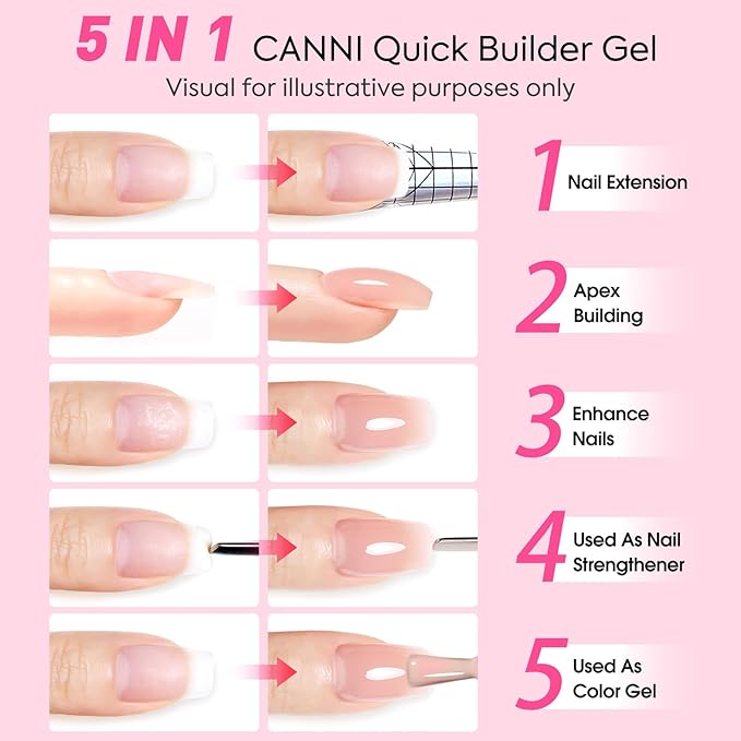 CANNI Quick Builder Nail Gel for Nails – 9ML Nude Pink Soak-Off Nail Strengthening Gel for Apex Building DIY UV LED Manicure