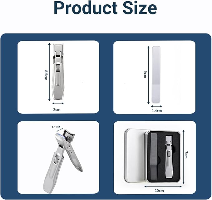 Stainless Steel Nail Clippers for Thick Nails - Ultra Sharp Professional Clipper & File Set with Secure Safety Lock - Seniors, Men, Women (Silver)