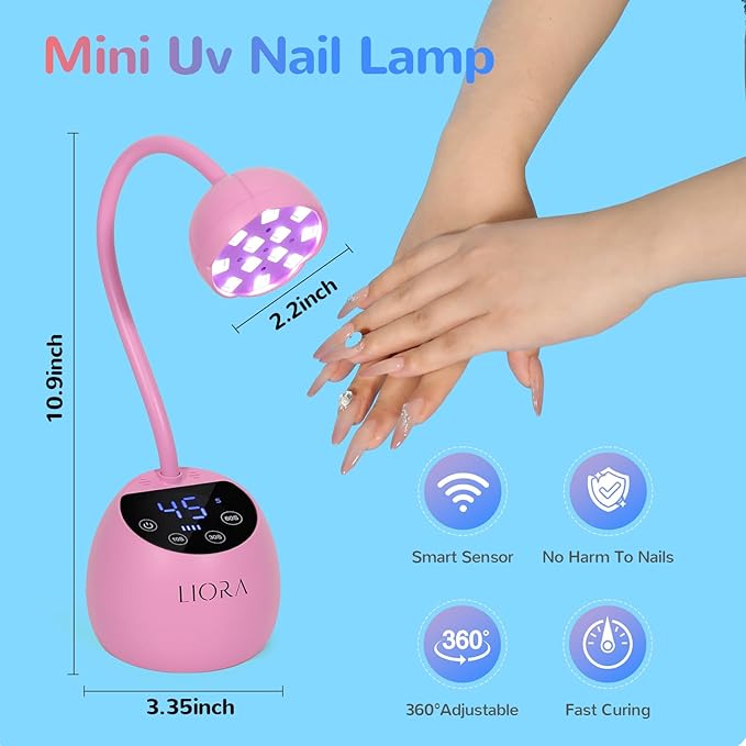 LIORA UV LED Nail Lamp - Gooseneck UV Light for Gel Nails, Cordless USB Rechargeable Flash Curing Ligth with 4 Timers & Auto Sensor, Nail Dryer Gel Polish Light for Salon Home DIY