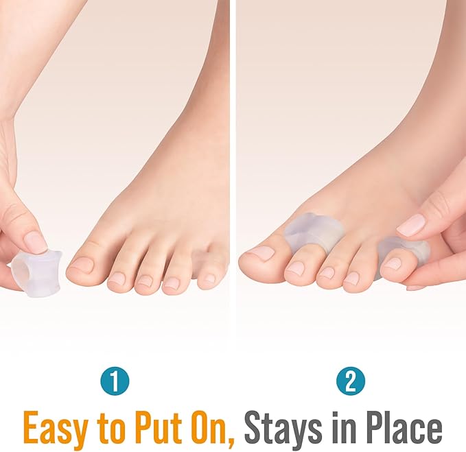 5 STARS UNITED Toe Spacers for Men & Women – 4 Big and 2 Pinky Gel Separators for Overlapping & Curled Toes, Bunions, Alignment - Diabetic Foot Care, Silicone Spreader, Corrector & Straightener, Clear