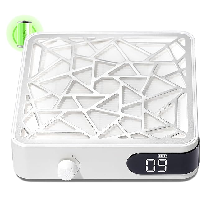 Nail Dust Collector, Cordless Dust Collector Nail Tech, Powerful Vacuum Fan Vent Dust Collector Extractor Dust Suction Machine for Acrylic Nails Polishing, Nail Salon&Home, White