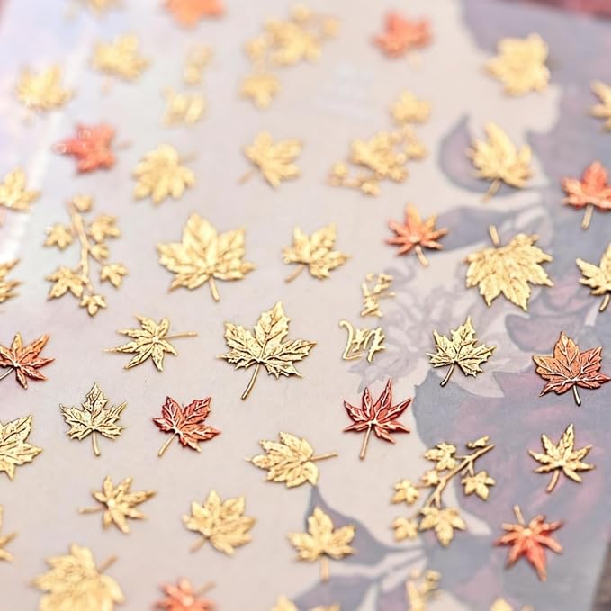 Fall Nail Sticker 5D Embossed Gold Maple Leaves Nail Art Sticker Self Adhesive Nail Decals Thanksgiving Autunm Nail Art for Women Girls Manicure Supplies Nails Art Decorations