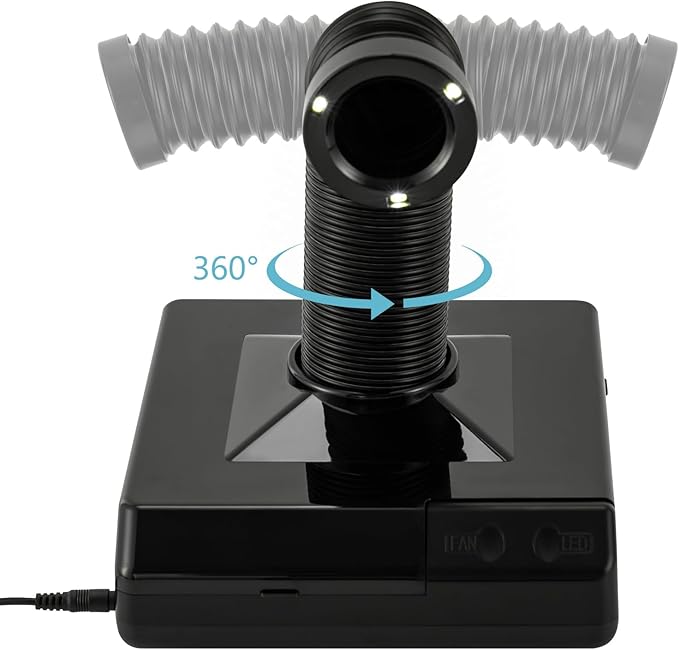 Nail Dust Collector, 60W Dental Polishing Dust Collector with Fan and LED Dual Function Low Noise Dust Suction Machine with Large Caliber Vacuum Cleaner Hose(2.4 In) for Dental Lab Nail Salon (Black)