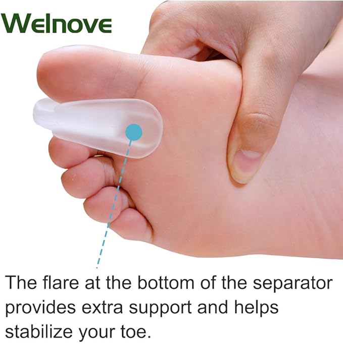 Welnove Toe Separators for Bunions - Gel Overlapping Toe Spacers - Flared Design Silica Gel Toe Straighteners, Bunion Corrector for Pain Relief, Prevent Corns - (6 Pack of Large Size+4 Pack of Small)