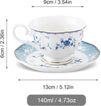 fanquare Blue Rose Porcelain Tea Cup and Saucer Set - Image 6