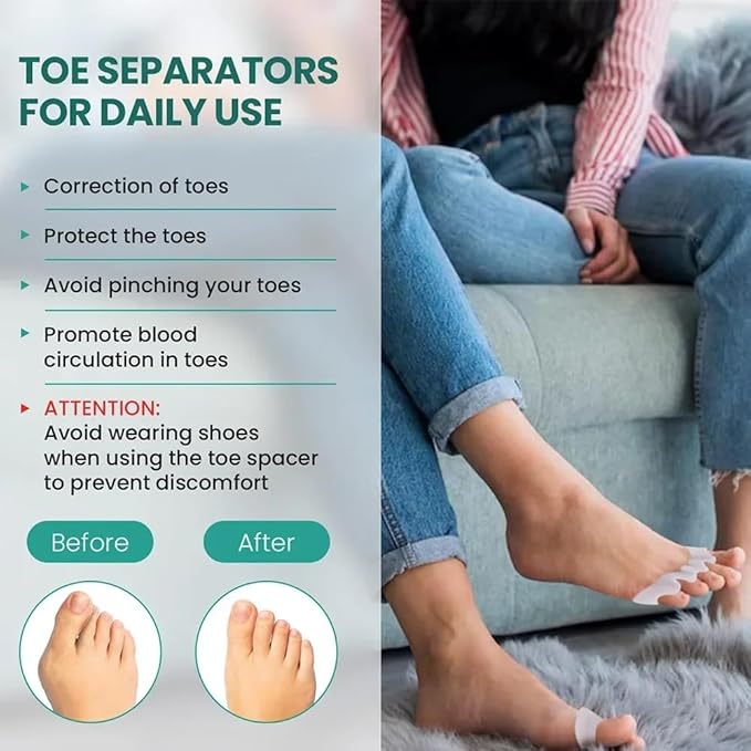 2 Pcs Toe Separators for Women & Men - Silicone Children Newborn Adult Toe Spacers for Overlapping Toes, Bunions, Hammer Toe, Toe Straightener for Foot Pain Relief ([5-11 years old] White)