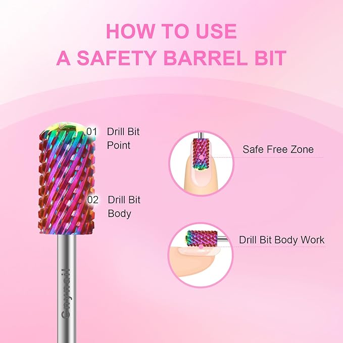 3/32" 2PCS Large Barrel Smooth Round Top Tungsten Carbide Nail Drill Bit Safety Bit for Gel & Acrylic Removal, 2-Way Rotating Efile Tip, Salon Electric File Accessory (XXC Grit, Multicolor)