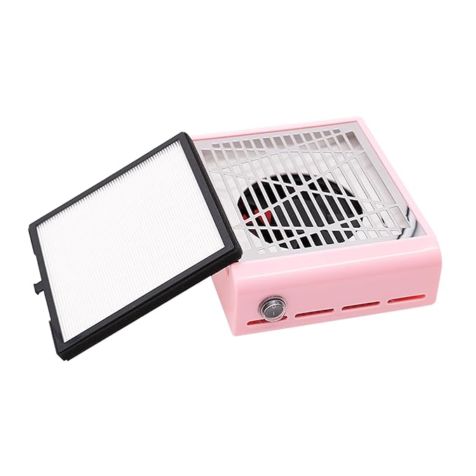 Professional Electric Nail Dust Collector Machine - Strong Suction Dust Vacuum Cleaner with Reusable Filters - Nail Salon Dust Extractor for Manicure Salon - Pink