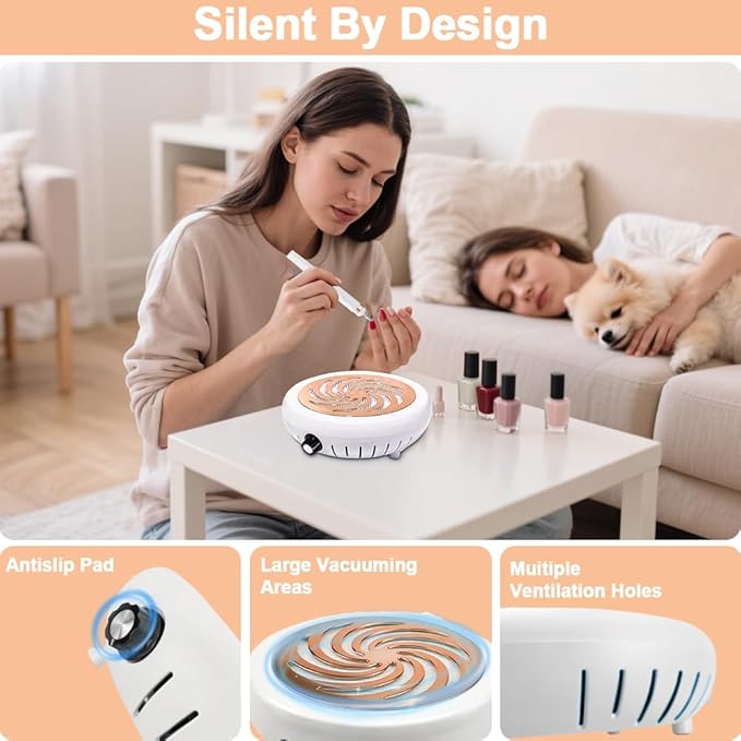 Nail Dust Collector with Cleaner Brush, Compact Nail Dust Collector for Beginner, Vacuum Nail Fan Dust Collector with Reusable Filter for Acrylic Nail Polishing, Salon, Home, Training Classes