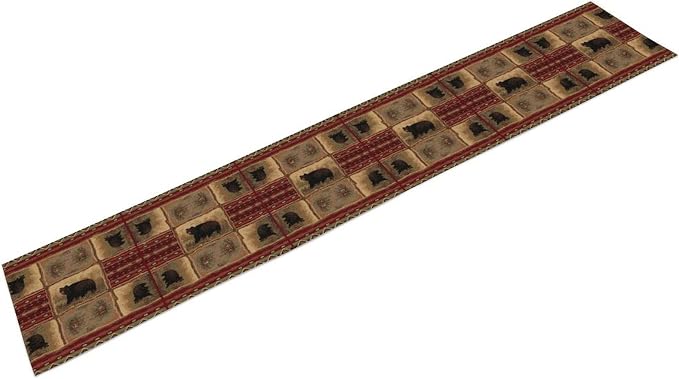 Rustic Bear Table Runner, Retro Vintage Bear Country Cabin Cottage Pine Tree - Image 7