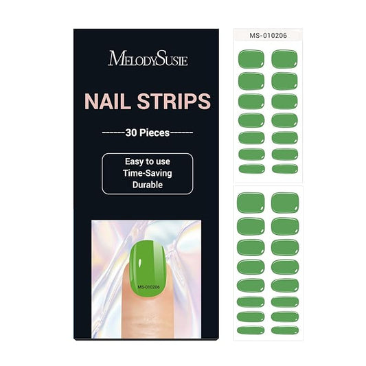 MelodySusie 30PCS Semi Cured Gel Nail Strips (Lime), Works with Nail lamp, Salon Quality, Long Lasting, Easy to Apply and Remove, Includes 2 Prep Pads
