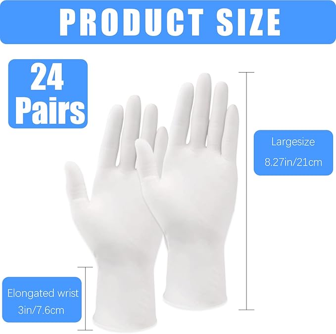 48Pcs White Cotton Sleep Glove, Night Stretchable Cloth Gloves for Dry Hands Eczema SPA Moisturizinc