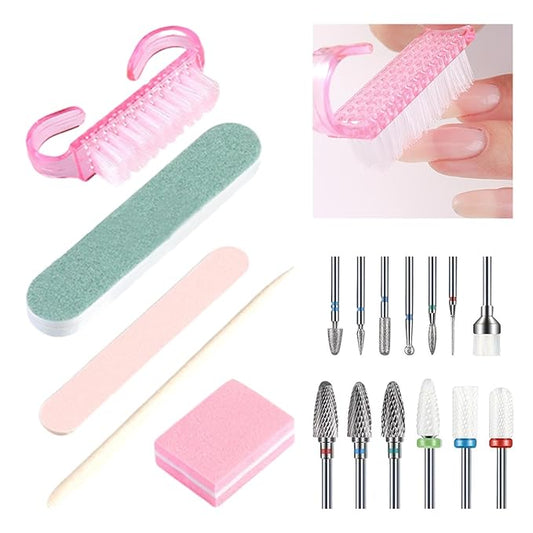 13Pcs Nail Drill Bits Set with 5 Manicure Tools, Drill-Bits for Nails, 3/32'' Professional Nail-Bits for Nail Drill Efile(COLOR:As shown)
