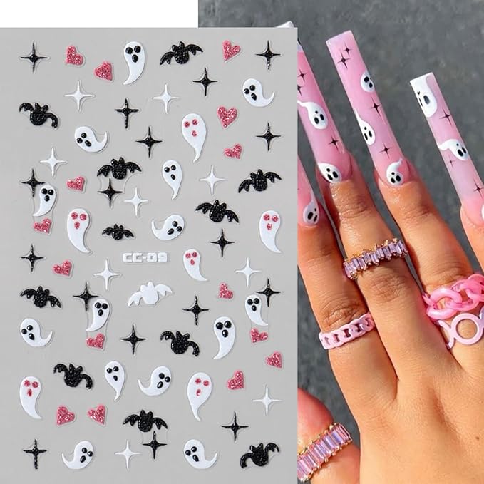 8 Sheets Halloween Spider Nail Art Stickers Decals Glow in The Dark Stickers 3D Self-Adhesive Luminous Ghost Spider Web Spider Nail Art Design Decals Charms for Holiday Acrylic DIY Nail Decoration