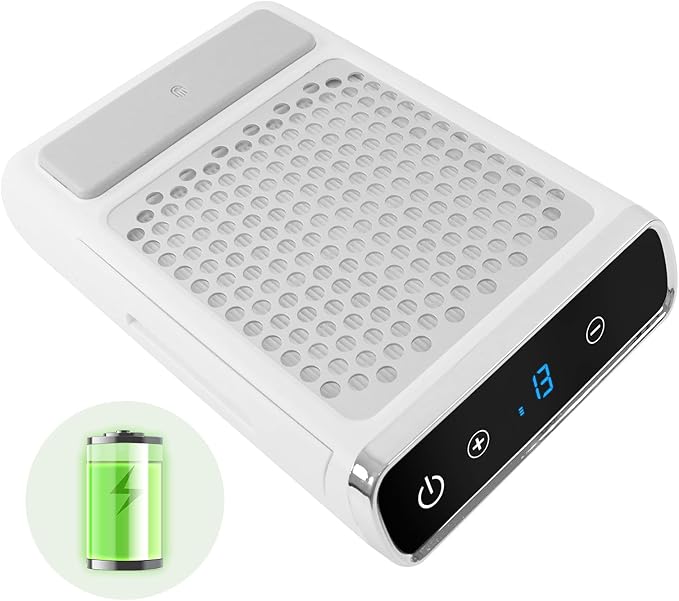 Nail Dust Collector Cordless for Acrylic Nail Art, 80W Nail Vacuum Dust Collector Quiet, 4500RPM Dust Collector Nail Tech, Nail Fan Dust Collector, Wind Speed Adjusted 1-45, Washable Filter