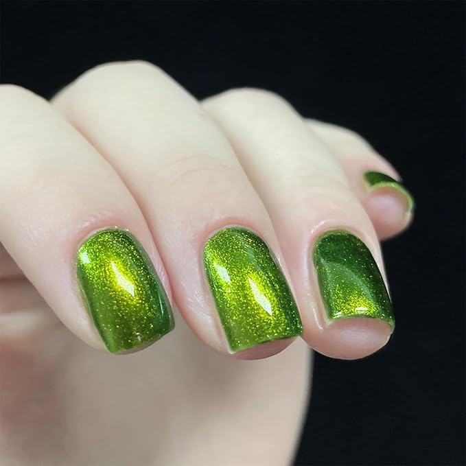 COSMOO Green Nail Polish, 12ml Bright Quick Dry Nail Lacquer, Shimmer Art Varnish, 0.41 fl oz (Shimmer Green)