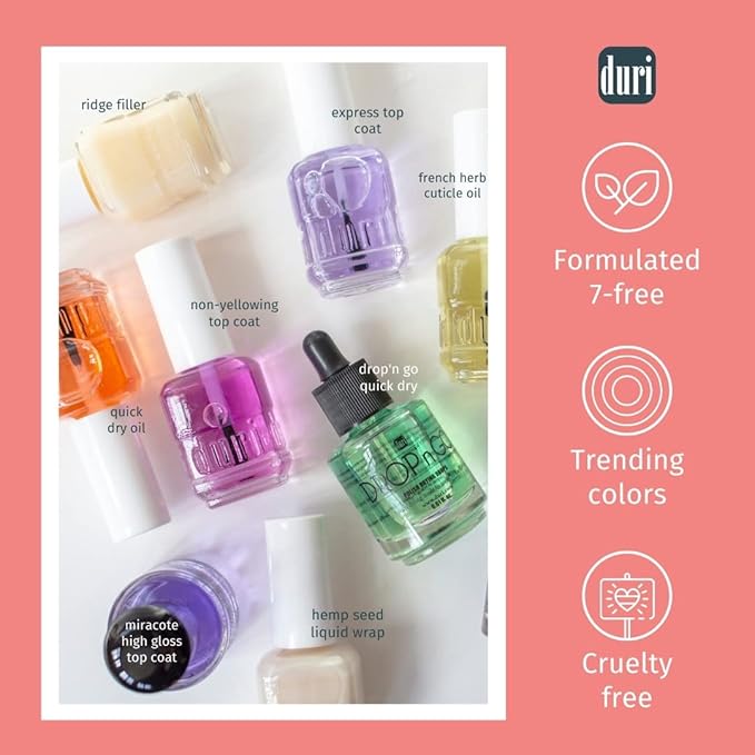 duri Nail Polish 30 Pearl Pink, Light Metallic Pink Color, Full Coverage, Fast drying, Long Lasting, 0.45 Fl Oz