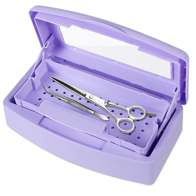 Gusnilo Nail Tool Sterilizer Box barbicide Disinfectant Jar Plastic Disinfectant Container Suitable for Nail Tools Hair Salons Beauty Centers and Manicure and Nail Equipment(Purple)