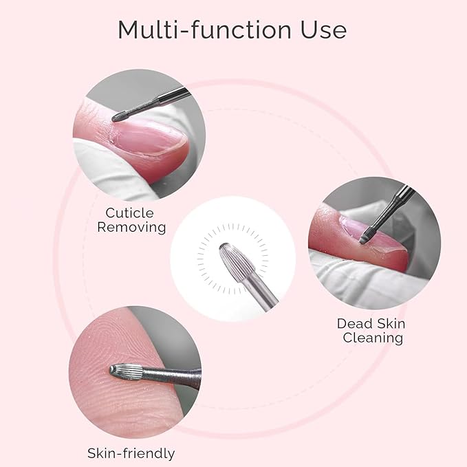 MelodySusie Cuticle Clean Nail Drill Bit 3/32'', Professional Safety Carbide Under Nail Cleaner Nail Bit for Cuticle Dead Skin Nail Prepare, Two Way Rotate, Manicure Nail Salon Supply(Silver, Medium)