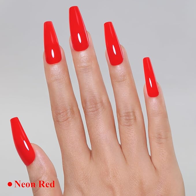 Imtiti Neon Gel Nail Polish, Neon Red Gel Polish High Gloss Soak Off UV LED Nail Gel Polish Spring Summer Art Manicure Salon DIY Design 10ML