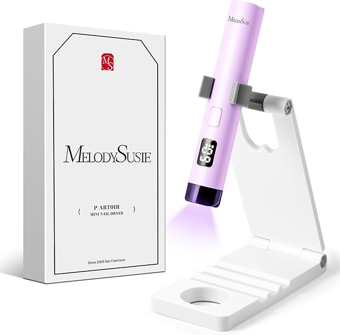 MelodySusie Handheld UV Light for Gel Nails with Stand, Mini Portable Cordless Nail Lamp with LCD Display, Eye-Protective Cover, Flash Curing for Glue, Purple