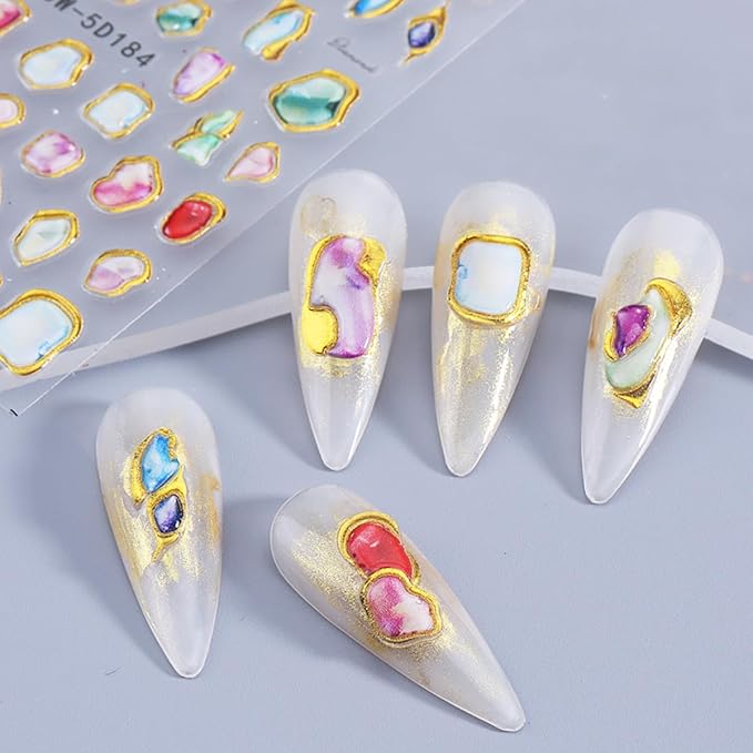 Marble Nail Art Stickers 5D Embossed Gold Line Marble Nail Decals 2PCS Gradient Bloom Metallic Irregular Grain Design Self-Adhesive Manicure Stickers Accessories for Women DIY Nail Art Decorations