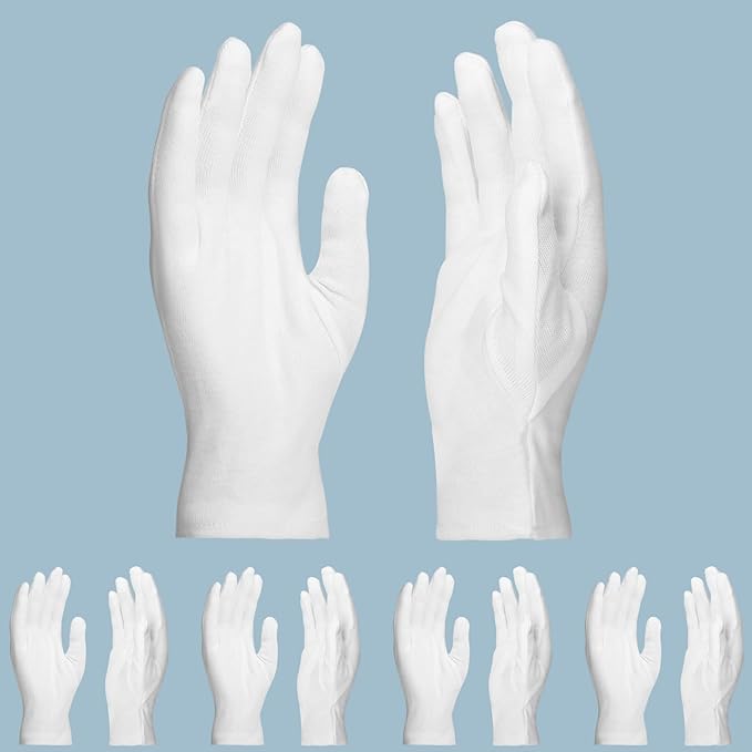 5 Pairs Large Archival Photo Gloves, White Work Gloves For Handling Art Working Photography Men & Womens Cloth Gloves Liners Bulk for Handling Jewelry, Film, Photo, Coin Metal Inspection