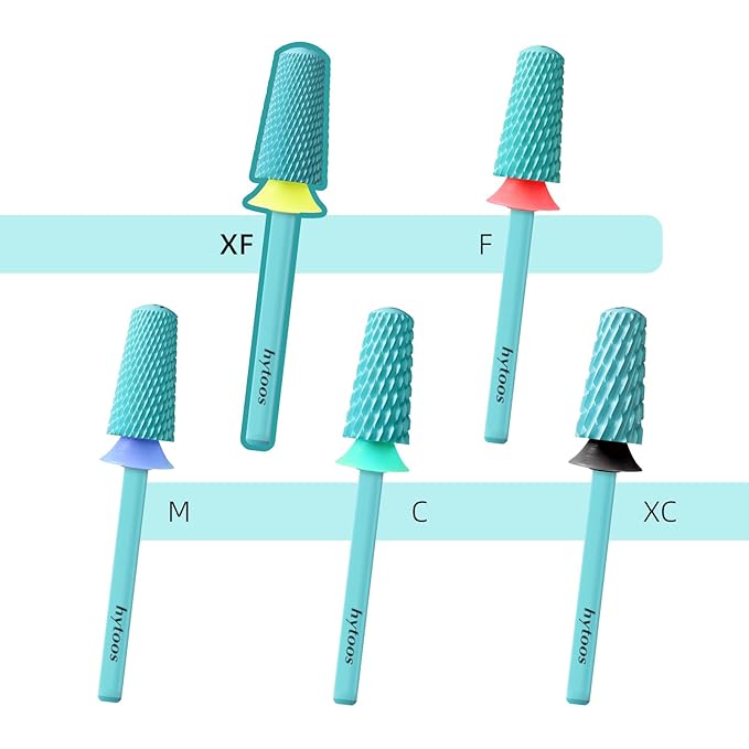 Safety Tapered Nail Drill Bits, Green Coated Tungsten Carbide Rounded Barrel Nail Bit for Soft Gel & Base Removal, Manicure Tools Pro Electric File Drill Accessories, XF