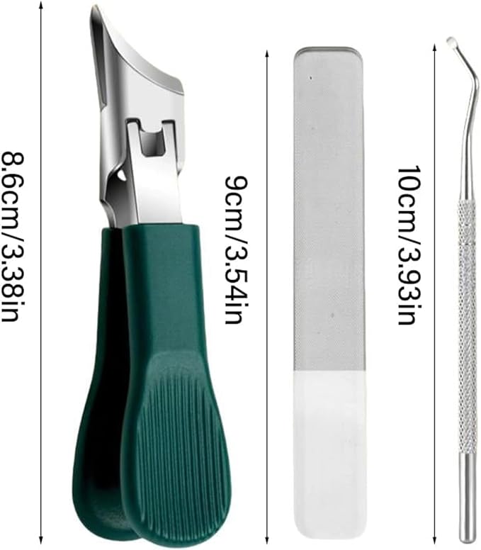 Eagle Beak Beveled Nail Clippers, 3Pcs Wide Jaw Opening Anti-Splash Slanted Nail Clipper, Long Handle Wide Jaw Opening Anti-Splash Slanted Edge Nail Clipper for Thick Nails,Seniors&Ingrown Care(Green)