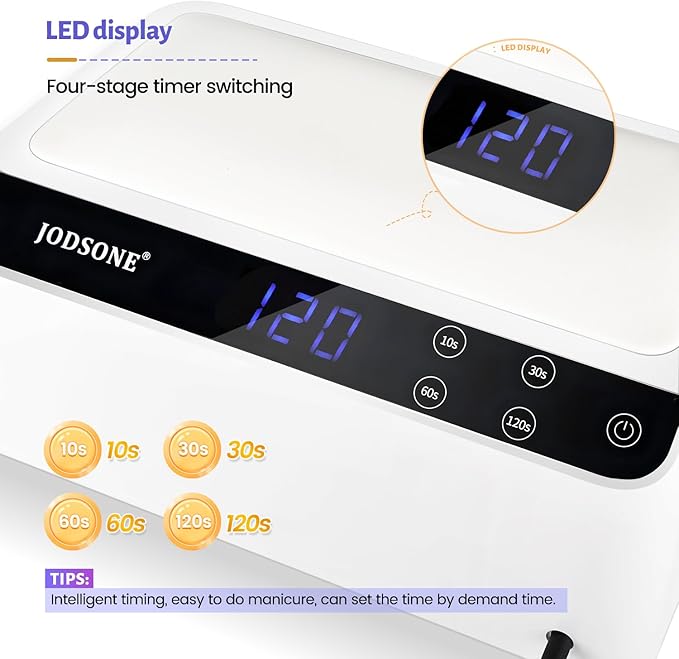 JODSONE Professional Nail Lamp with Hand Pillow for Salon 4 Timers Removable Base Smart Touch Screen Large Space U V Lamp for Gel Polish