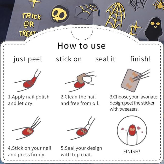 6 Sheets Halloween Nail Stickers for Nail Art, 3D Self-Adhesive Pumpkin Ghost Spider Web Nail Decals, Cute Bat Nail Supplies Nail Art Design Accessories for Women and Girls Manicure DIY Decoration