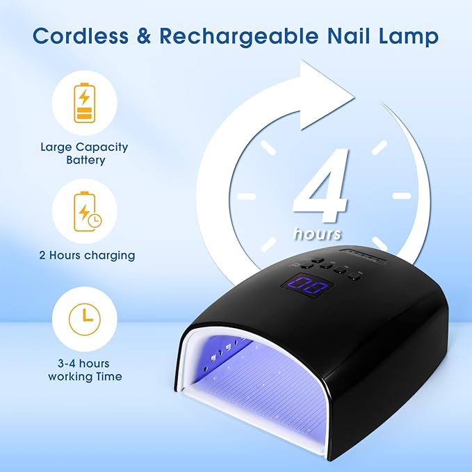 48 Watt UV LED Nail Lamp Rechargeable Cordless Gel UV Light for Nails, Professional Nail Dryer with 5 Timer Setting & Auto Sensor,Wireless Fast UV Nail Light Curing Lamp for Salon & Home