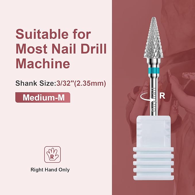 3/32" 2PCS Clean Umberllas Bits Medium Grit Carbide Cuticle Cleaner Bit for Electric Nail Drills – Professional Manicure Tool for Nail Salons and Home Use (M Grit. Silver)