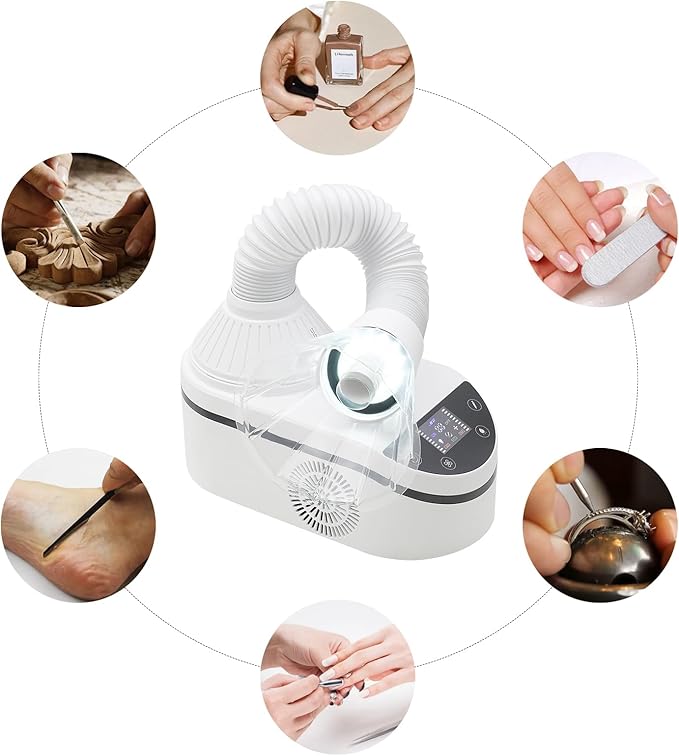 Professional Nail Dust Collector, 230W Powerful Dust Vacuum Cleaner, Nail Dust Collecting Machine with Dust Hose and Cover,Led Spotlight, for Nail Art, Veneer, Nail Care, Crafting