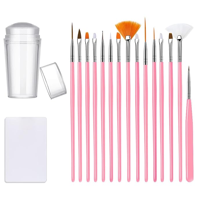 Nail Stamper Nail Art Brushes, French Tip Nail Stamp Clear Nail Art Stamper Jelly with Scraper, 15pcs Nail Pen Brushes, Soft Silicone Stamper Printer DIY French Tip Nail Stamping Manicure Tool