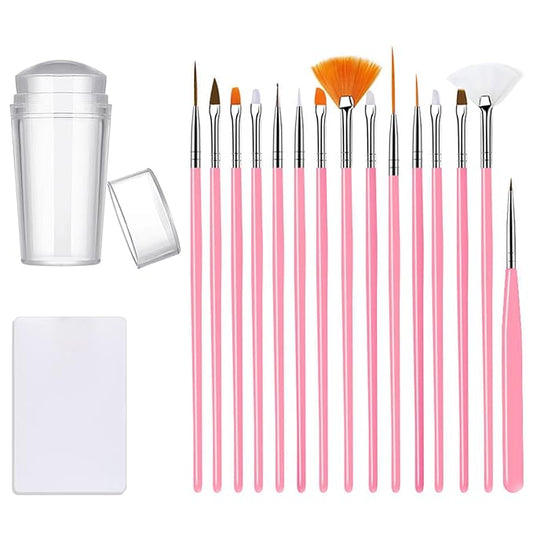 Nail Stamper Nail Art Brushes, French Tip Nail Stamp Clear Nail Art Stamper Jelly with Scraper, 15pcs Nail Pen Brushes, Soft Silicone Stamper Printer DIY French Tip Nail Stamping Manicure Tool