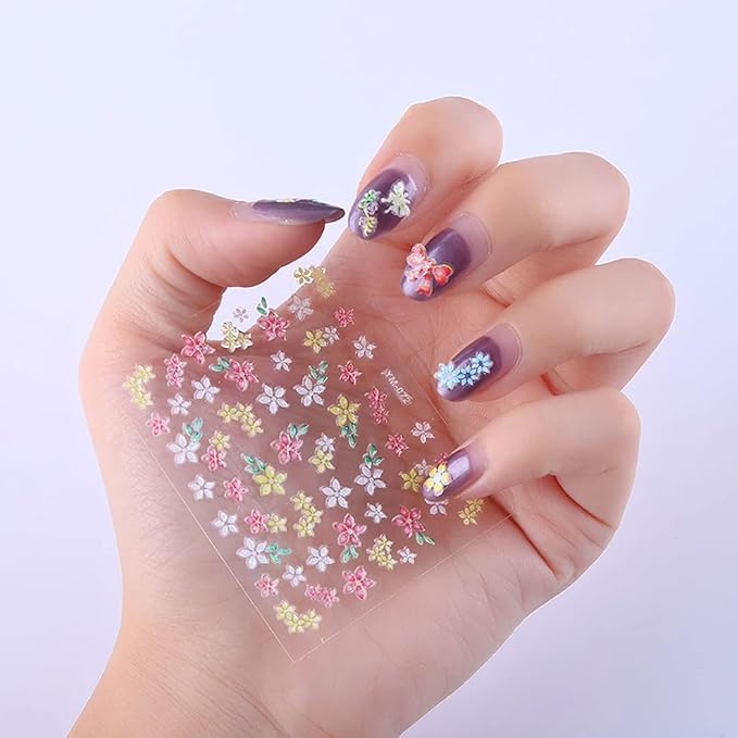 30 Sheets Flower Nail Art Stickers Decals Floral Rose Daisy Cherry Blossoms 3D Self-Adhesive Nail Sticker Spring Summer Colorful Flower Nail Art Decoration Supplies for Women Manicure DIY Accessories