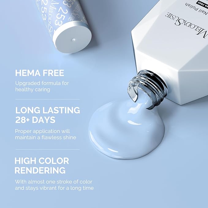 MelodySusie Hema Free Gel Nail Polish, 0.5 Fl Oz Thick Light Blue Gel Polish, Non Toxic, Long Lasting, Soak Off UV Nail Polish, Manicure Nail Design Salon DIY Nail Art at Home 253