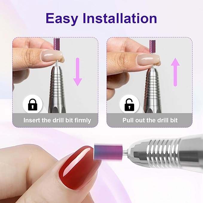 3/32" Large Barrel Bit Tungsten Carbide Nail Drill Bit Safety Bit for Gel & Acrylic Removal, 2- Way Rotating Efile Tip, Salon Electric File Accessory (XC Girt, Purple)