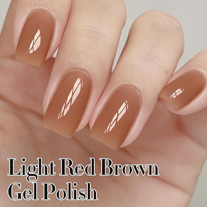 Double Rhythm Gel Polish 15ML Jelly Sheer Pastel Light Milky Color Pearl White Bottle 1 PC 0.5 OZ Full Size Nail Art Salon at Home (Light Brown-D1529)