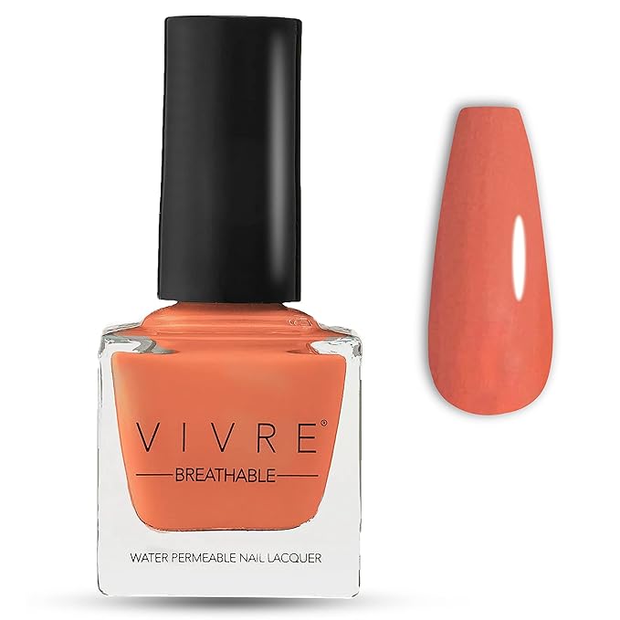 VIVRE Cosmetics Quick Dry Shiny Halal Nail Polish - Vegan, Non Toxic, Long Lasting, Breathable & Water Permeable - Orange You Late?