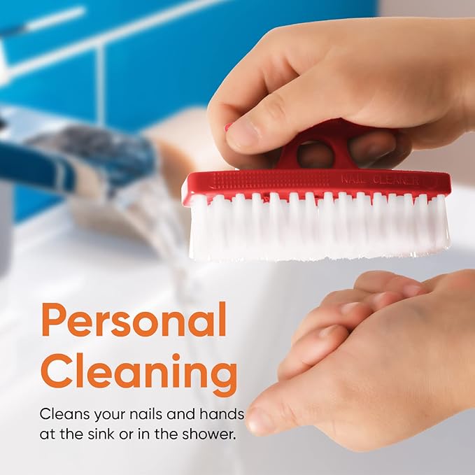 Nail Brush for Cleaning Fingernails, Nail Scrubber Brush, Toe Foot Hands Fingernail Brush Cleaner- Small Scrub Brush- All-Purpose Stiff Cleaning Brush (3 Pack, Red)