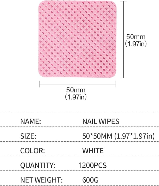 BLUERISE Lint Free Nail Wipes Pink 1200pcs Nail Polish Remover Pads Soft Absorbable Eyelash Extension Glue Cleaning Wipes