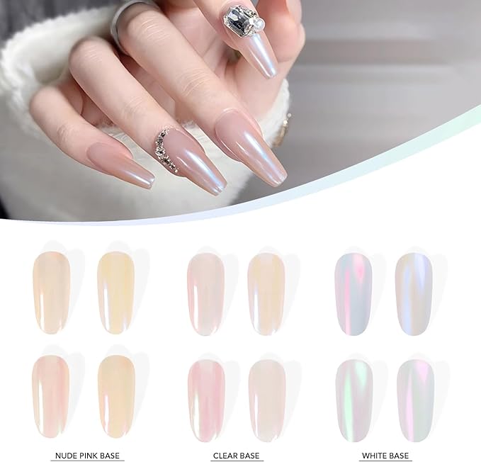 White Chrome Nail Powder 4 Colors Pearl Chrome Nail Powder Pearlescent Nail Art Glitter, Shiny and Long Lasting for Nail Art Decoration
