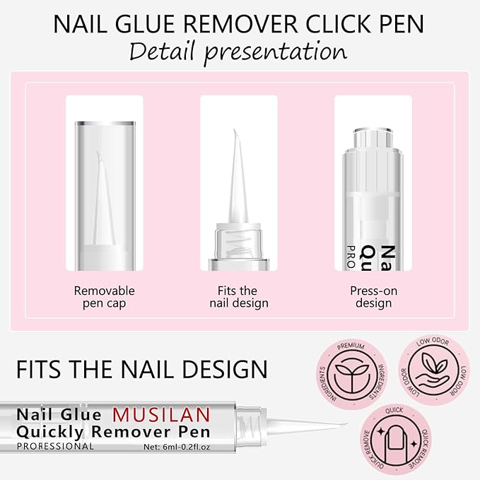 3 IN 1 Nail Glue Remover,3PCS 6ML Nail Glue Remover Pen For Press On Nails,Click Remove Pen Design,Click Glue Gel For Fake Nails Debonder Adhessive Not for Gel Polish Base Coat