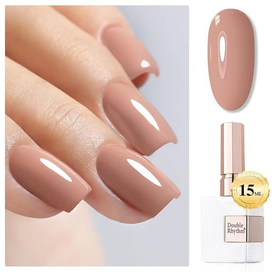 Double Rhythm Gel Polish 15ML Jelly Sheer Pastel Light Milky Color Pearl White Bottle 1 PC 0.5 OZ Full Size Nail Art Salon at Home (Nude Khaki-D1363)