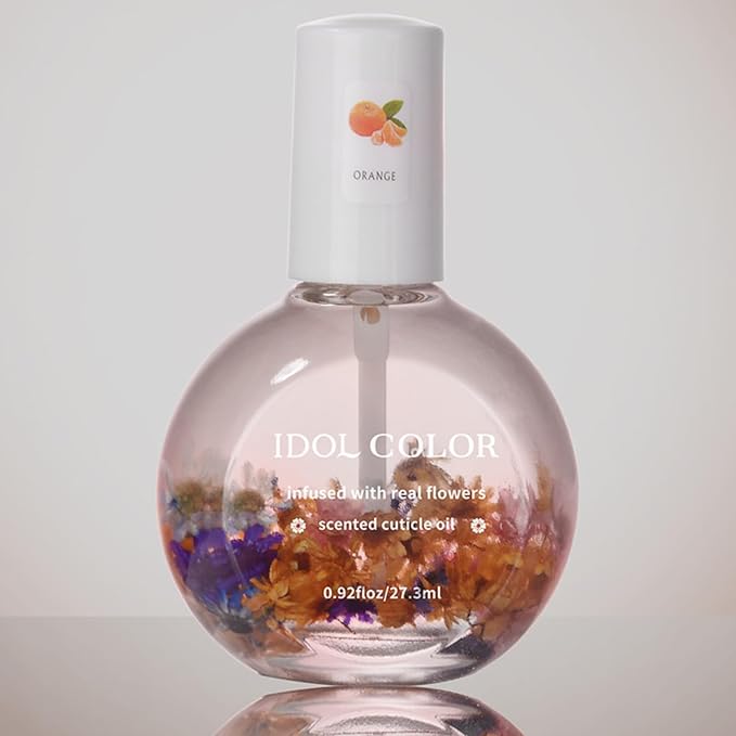 Flowery Scented Cuticle Oil, Infused with Real Flowers, Cuticle Revitalize Oil, Nail Oils For Growth And Strength, Cuticle Remover - Nail Strengthener - Cuticle Softener (0.92 fl.oz, ORANGE)