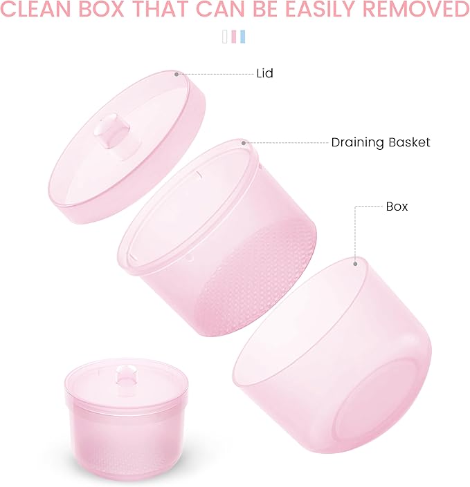 Nail Art Tools Cleaner Storage Box Nail Drill Bits Clipper Cutter Alcohol Soaking Cleaner Tweezers Accessories Clean Nail Tools (Pink)