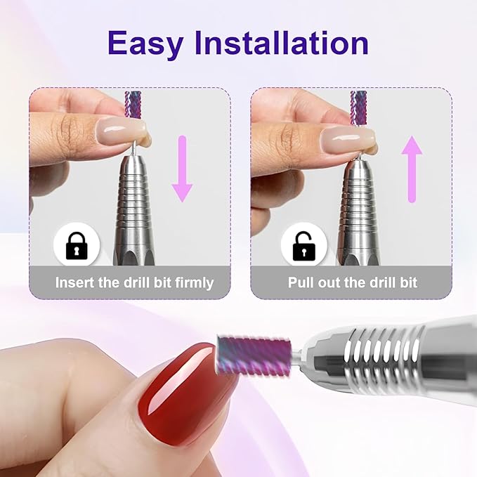 3/32" Large Barrel Bit Tungsten Carbide Nail Drill Bit Safety Bit for Gel & Acrylic Removal, 2- Way Rotating Efile Tip, Salon Electric File Accessory (4XC Girt, Purple)
