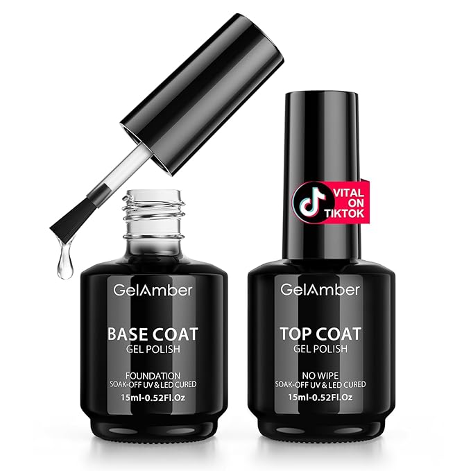 2Pcs 15ml No Wipe Gel Top Coat and Base Coat, Base and Top Coat Gel Nail Polish Set, Essentials for Super Shiny and Long-Lasting Foundation Finish Nail Art Design Gift